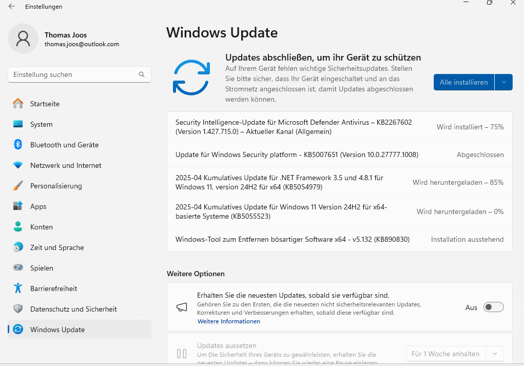 Nach der Aktualisierung zu Windows 11 sollten Sie die aktuellen Sicherheitsupdates installieren