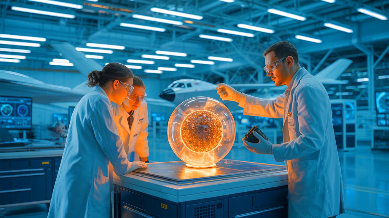 Illustration von einer hitzebeständigen Karbidkeramik in der Luft- und Raumfahrttechnologie. Bild durch KI generiert.