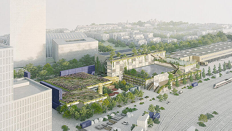 Grünes Dach und Solar-Anlage auf dem Parkhaus: So soll das "endgültige Backstage" bald aussehen.