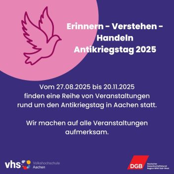 Veranstaltungsprogramm rund um den Antikriegstag in Aachen