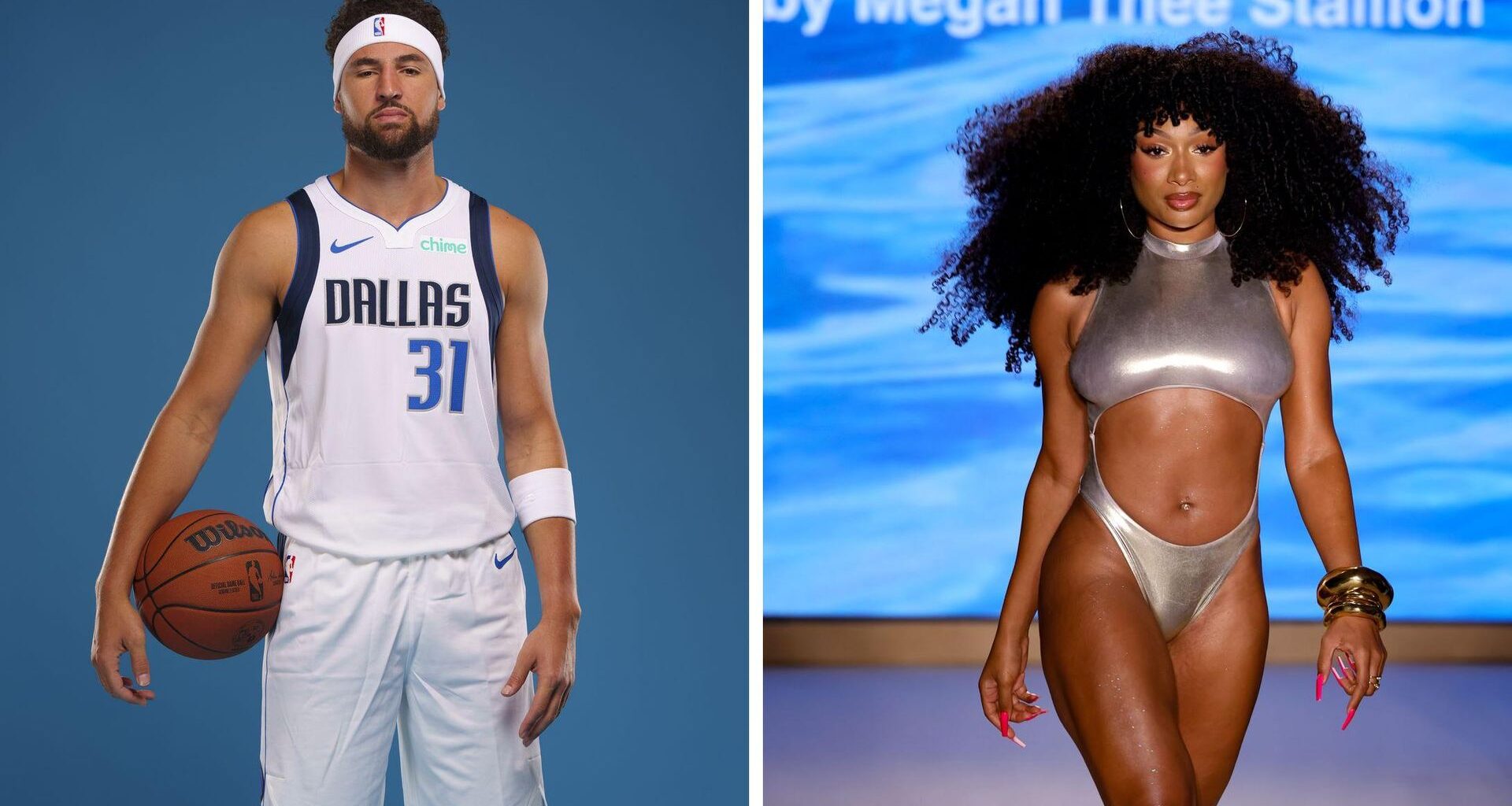 Collage: Klay Thompson und Megan Thee Stallion