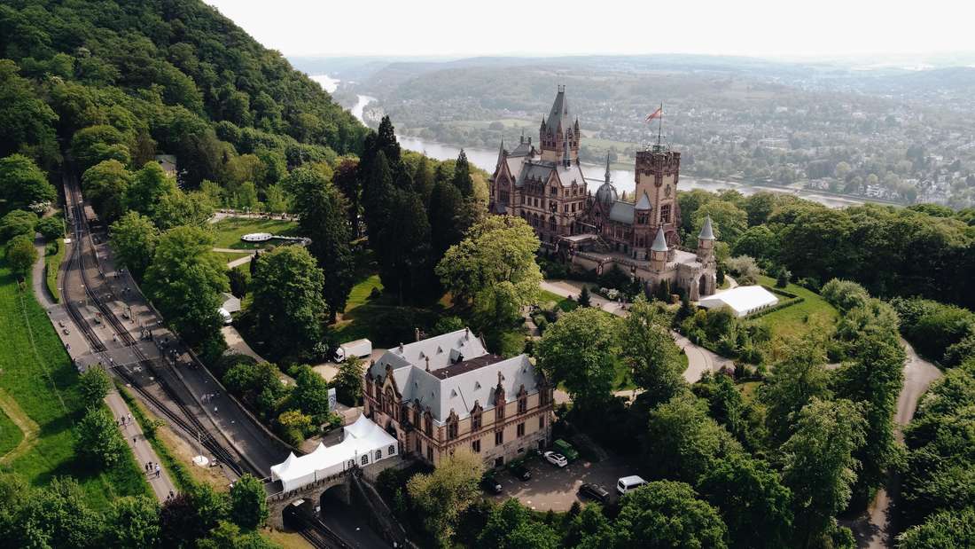 Koenigswinter, Germany - May 7, 2022: Drachenburg Castle on Drachenfels