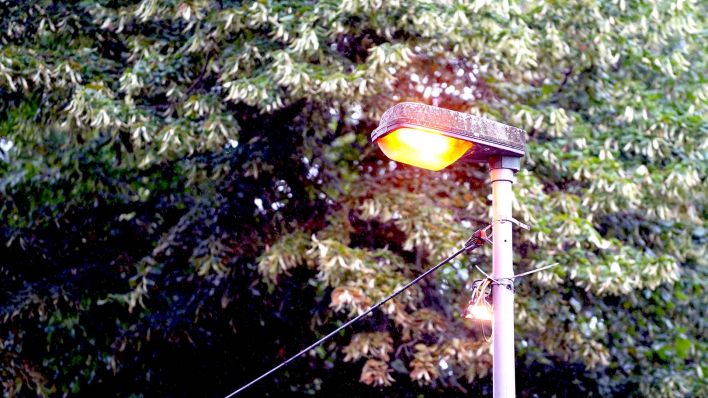 e Straßenlaterne brennt in Berlin Biesdorf. In Berlin Biesdorf brennen rund 80 Straßenlaternen rund um die Uhr. Grund dafür ist der Befall eines Schalthäuschen für Strom durch Insekten. Zuständig für die öffentliche Straßenbeleuchtung ist die Senatsverwaltung für Mobilität, Verkehr, Klimaschutz und Umwelt (MVKU). (Foto: dpa)