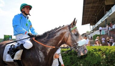 20.07.2025, Hoppegarten, Brandenburg, GER - Padre Palou mit Thore Hammer-Hansen nach dem Sieg. Galopprennbahn Hoppegarten.(Quelle:imago images/F.Sorge)