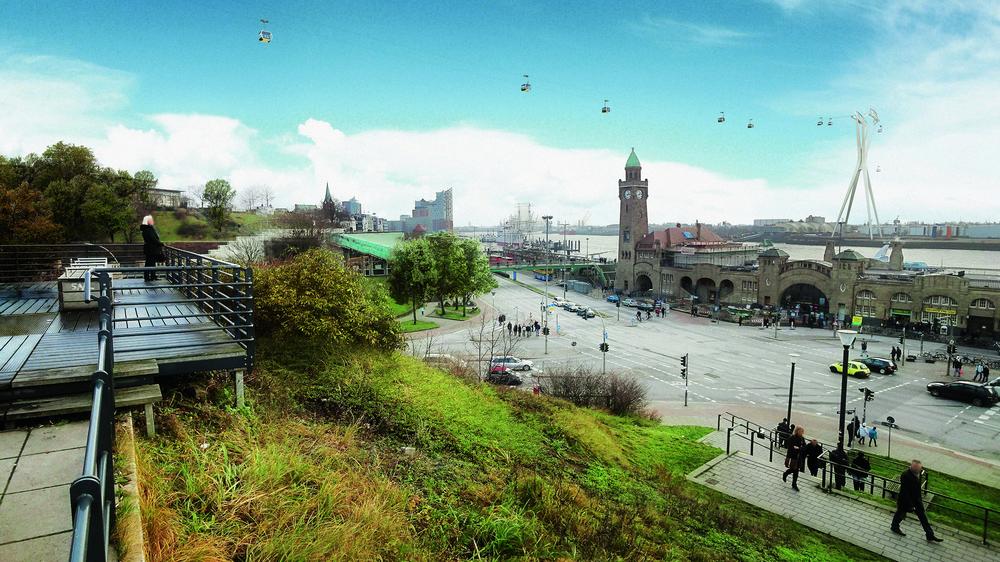 "Das ungebaute Hamburg": Wie gelingt es, die Stadtteile südlich der Elbe besser an Hamburgs City anzuschließen? Diese Frage besteht noch immer, 2014 gab es kurzzeitig die Idee: mit einer Seilbahn natürlich!