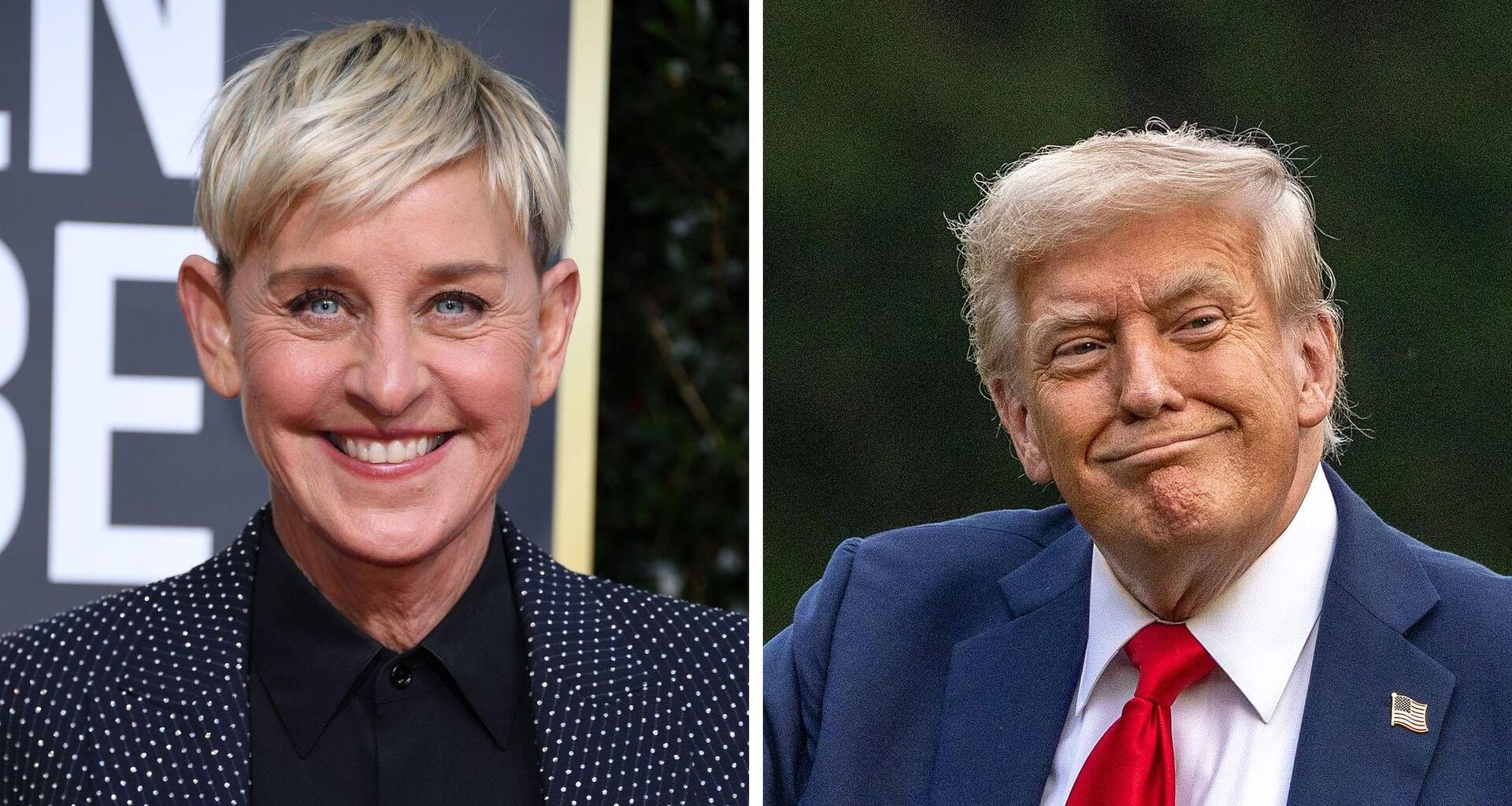Collage: Ellen DeGeneres und Donald Trump