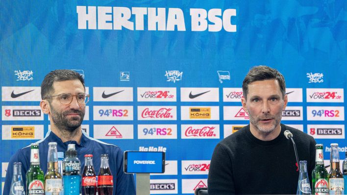 Andre Mijatović (li.) und Stefan Leitl bei ihrer Vorstellung am Dienstag (Quelle: IMAGO / Matthias Koch)