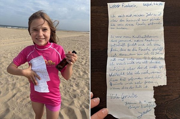 Die zehnjährige Madelief van Rossum mit der gefundenen Flaschenpost. - © Privat