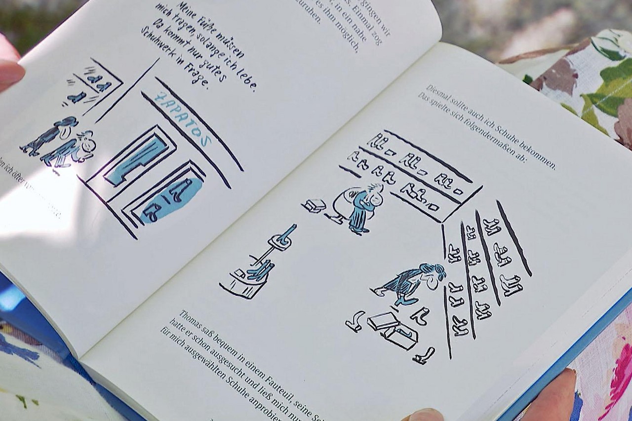 Illustrierte Szene aus Buch „Drei Wochen mit Thomas Bernhard in Torremolinos“