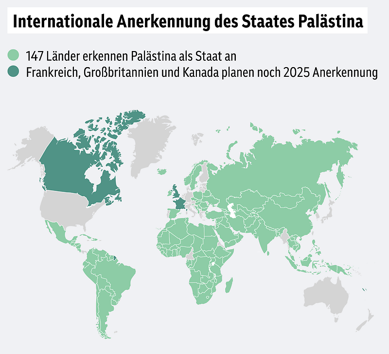 Grafik zur internationalen Anerkennung des Staates Palästina