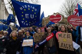 Former British Labour Party MEP Julie Ward (holding a scarf) joined a group of pro-EU supporters demonstrating outside Downing Street on Brexit day on 31 January, 2020 in London, England. Today, Britain will formally leave the European Union at 11 pm after 47 years of membership, and enter an 11-month transition period during which the future trade deal will be negotiated. (Photo by WIktor Szymanowicz/NurPhoto)