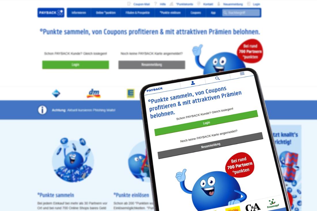 Payback Treueprogramm Bonusprogramm App auf einem Handy und Website