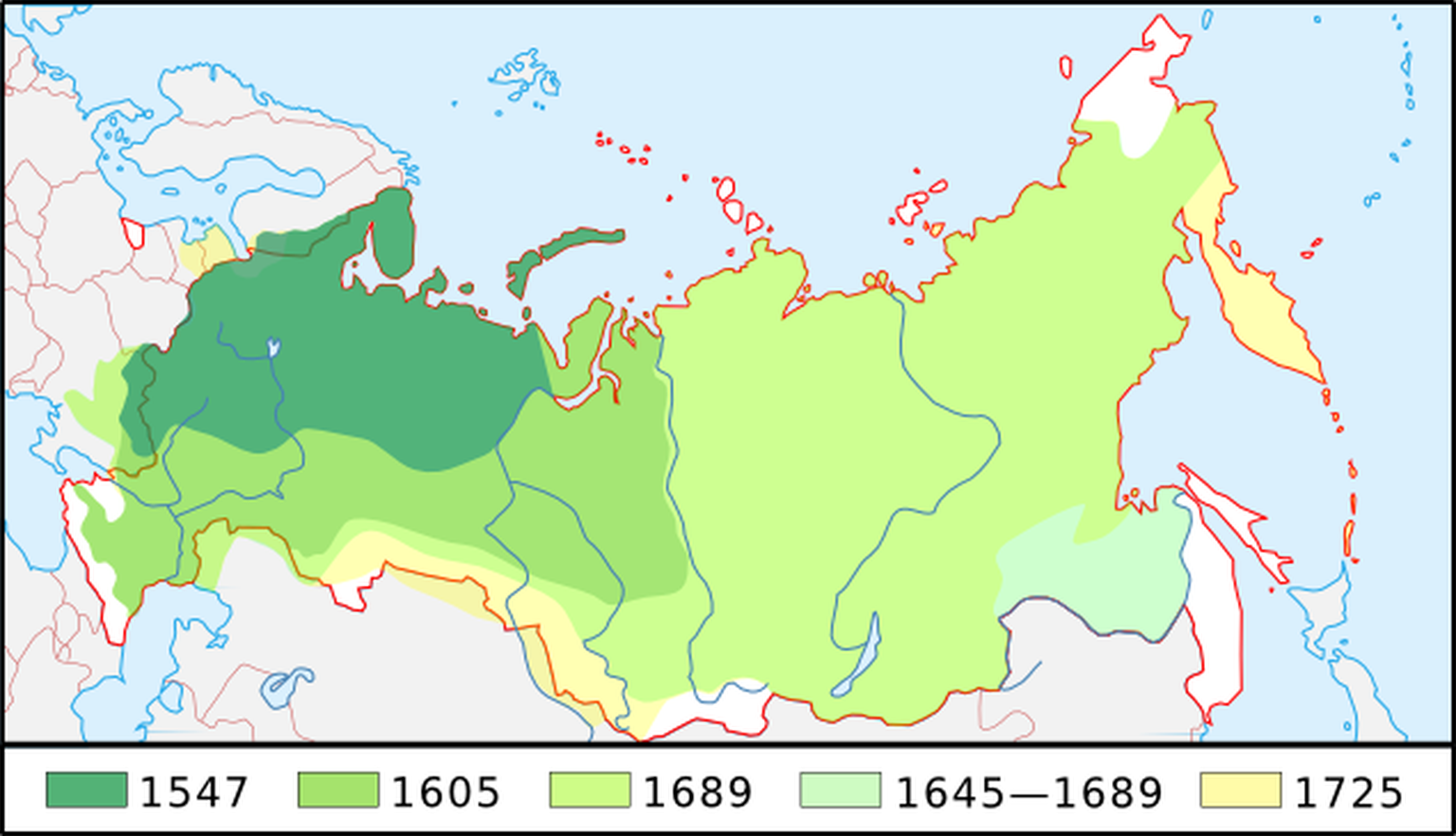 Russische Expansion in Sibirien, 1547 bis 1725.
https://commons.wikimedia.org/w/index.php?curid=22400356