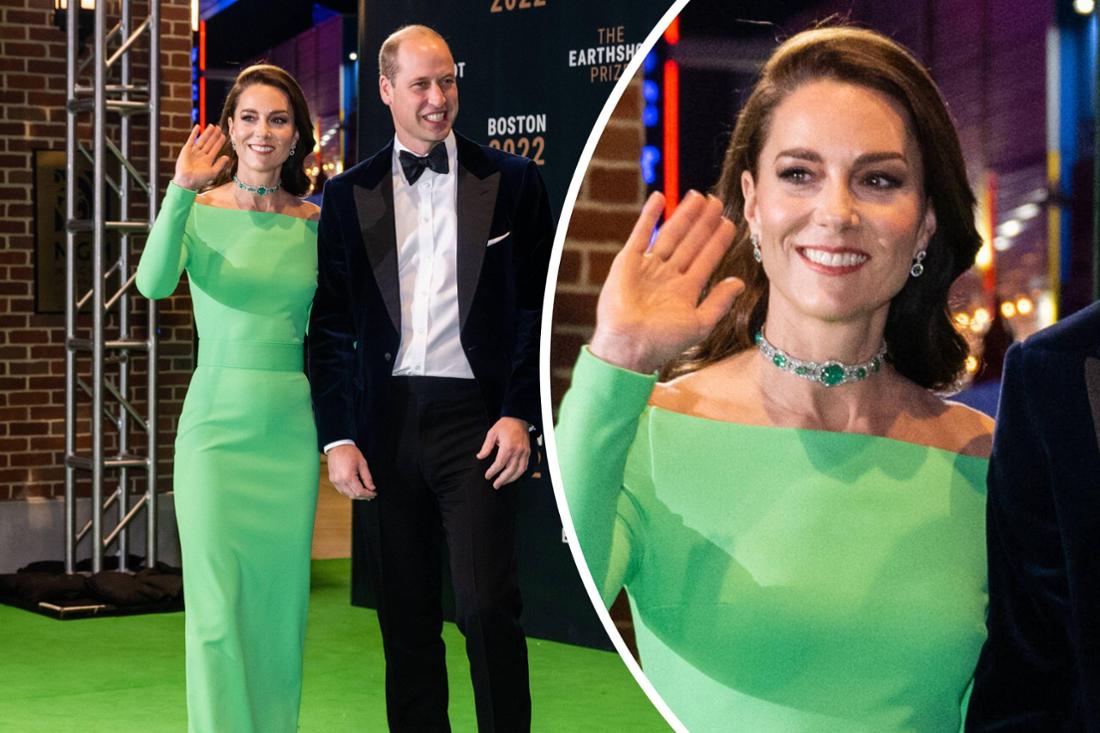 Prinzessin Kates legendäres Greenscreen-Kleid, das leider ein gründlicher Fehlgriff war (Fotomontage).