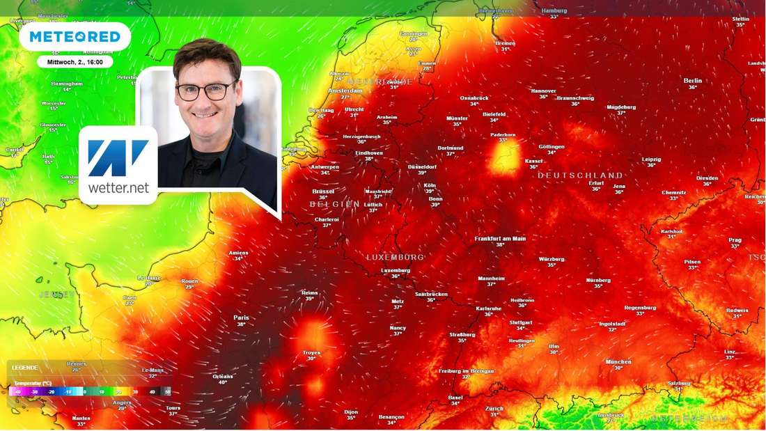 Die Wetterkarte zeigt die Tageshöchstwerte am Mittwoch (2. Juli). 