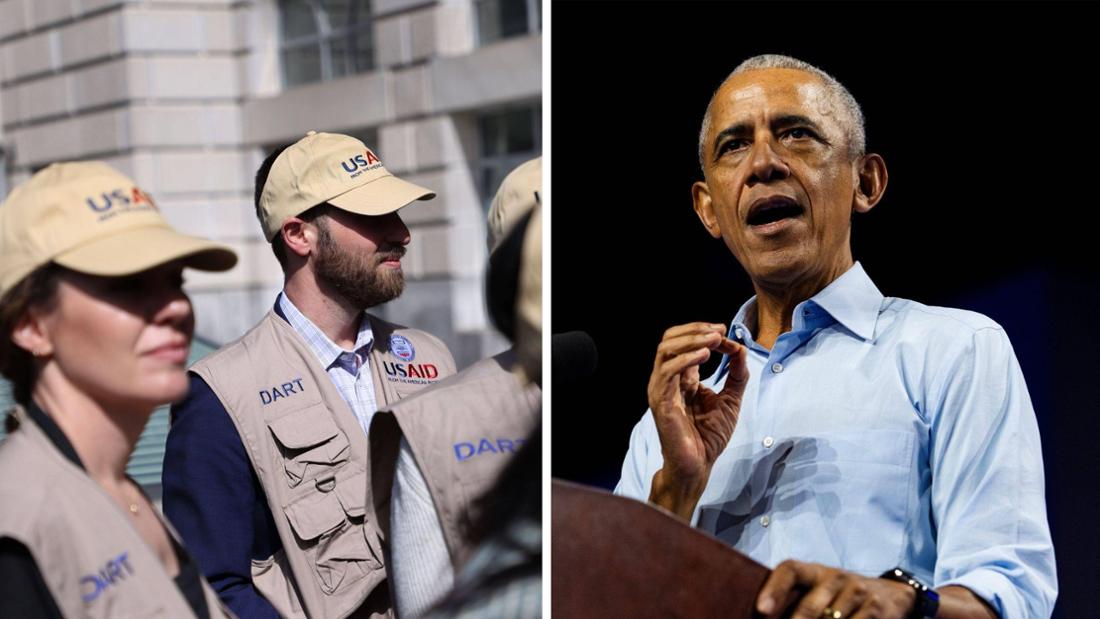 Collage: Links USAID-Mitarbeiter, rechts eine Nahaufnahme von Ex-US-Präsident Barack Obama.