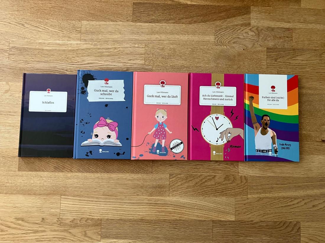 Alle fünf bisher von Lars Hilsmann aus Brettorf veröffentlichten Bücher.