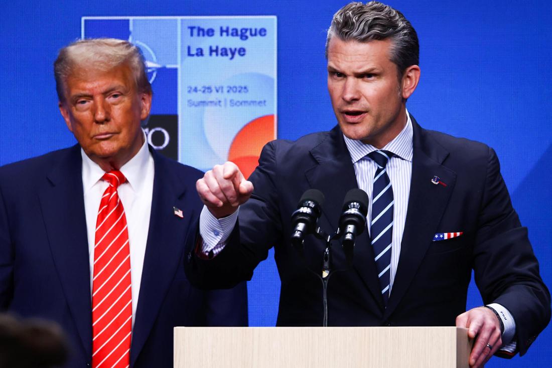 Donald Trump und US-Verteidigungsminister Pete Hegseth beim Nato-Gipfel in Den Haag. Bald darauf gaben die USA einen Teilstopp der Waffenlieferungen an die Ukraine bekannt. 