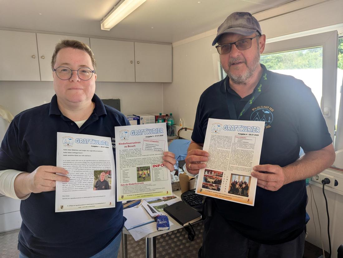 Tägliche Zeitung für das Zeltlager: Anke Friedrichs und Werner Hilscher.