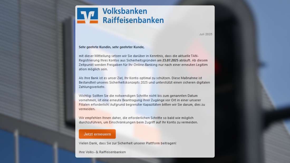 Phishing-Mail im Namen der Volksbank.