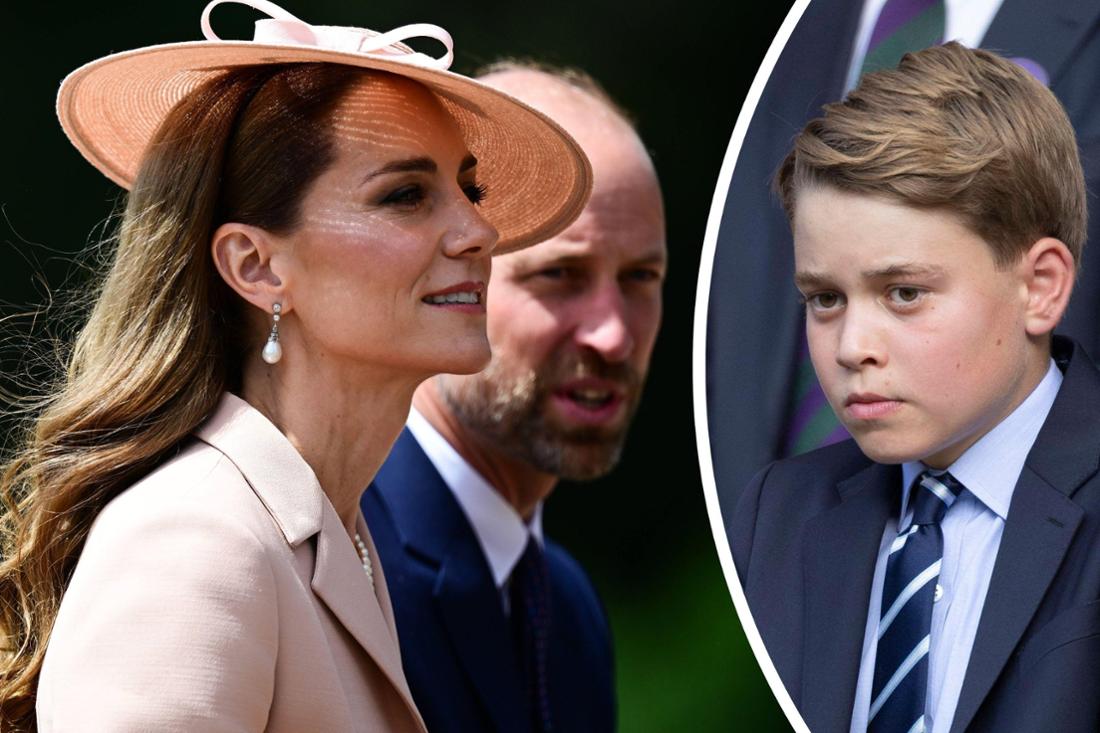 Links Prinzessin Kate und Prinz William im Juli 2025 beim Staatsbesuch der Macrons in Windsor, rechts Prinz George im Juli 2025 in Wimbledon.