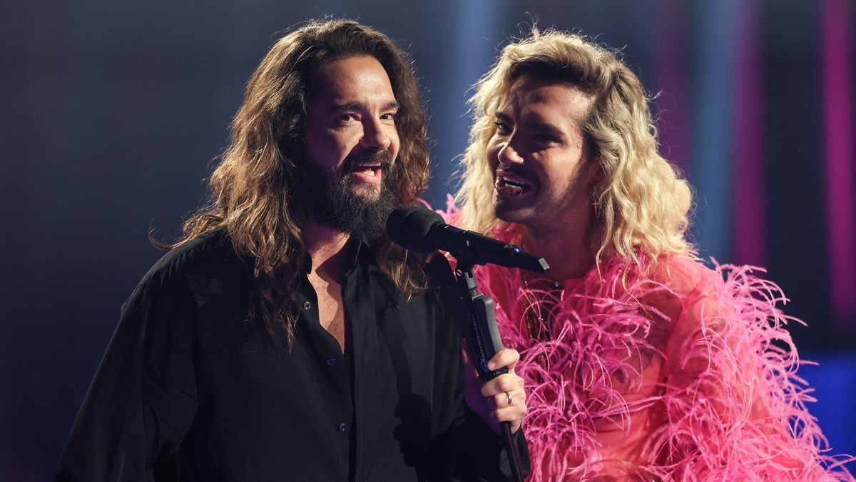 2014 (und damals noch ohne Heidi Klum, Podcast und Netflix-Serie) trat Tokio Hotel am Brandenburger Tor auf. Hier sind Tom (links) und Bill Kaulitz bei einem einer Preisverleihung im Jahr 2023. 
