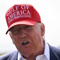 US President President Donald Trump visits a detention center located in the Florida Everglades