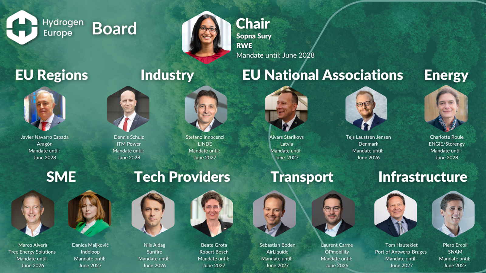 Neue Vorstandsmitglieder aus Industrie, Energie und Regionen bei Hydrogen Europe