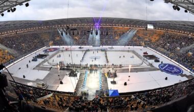Freiluft-Spektakel im Harbig-Stadion zwischen Eislöwen und Eisbären