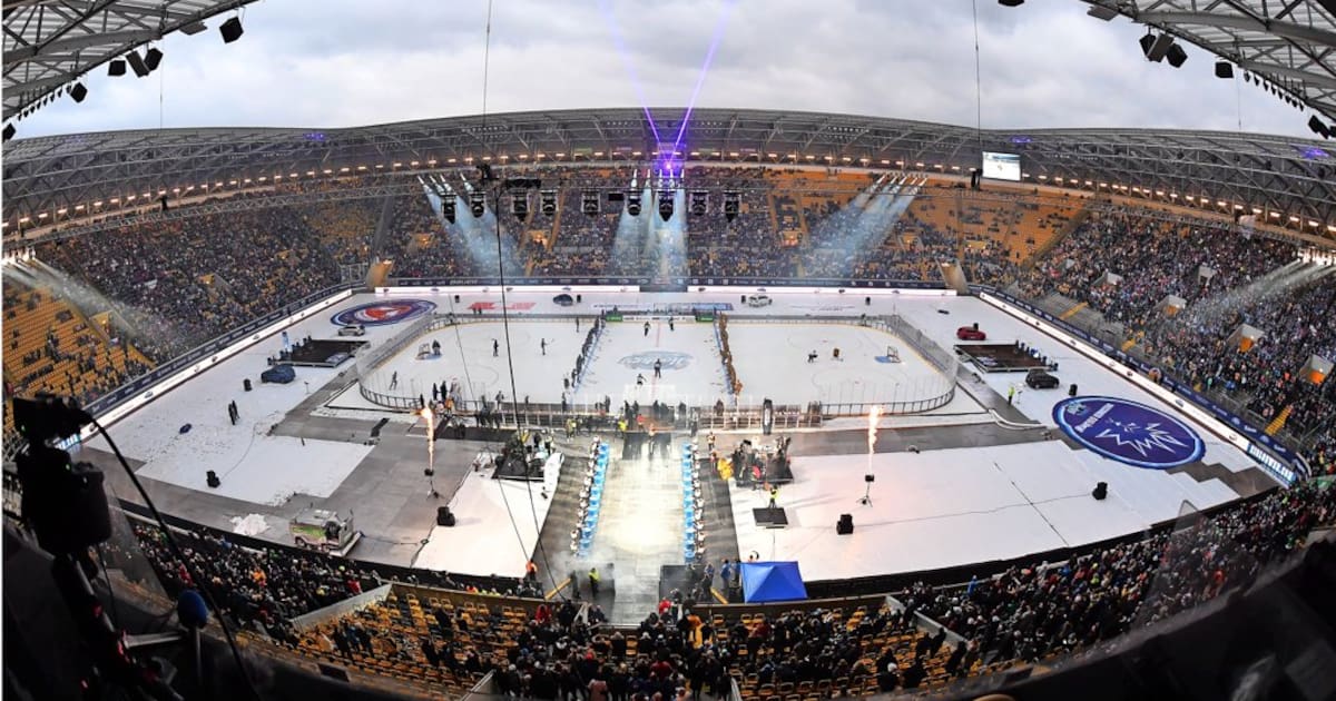 Freiluft-Spektakel im Harbig-Stadion zwischen Eislöwen und Eisbären