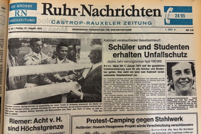 Foto des Titelblatts der Ruhr Nachrichten Castrop-Rauxel vom 21. August 1970 (Ruhr Nachrichten-Archiv)