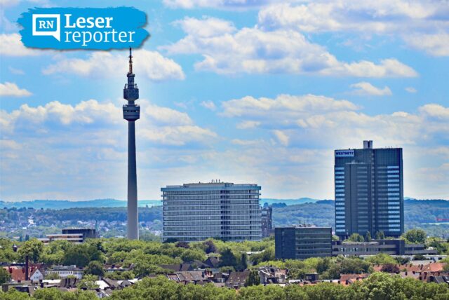 Blick auf den Florianturm in Dortmund, aufgenommen von der Spitze des U-Turm.