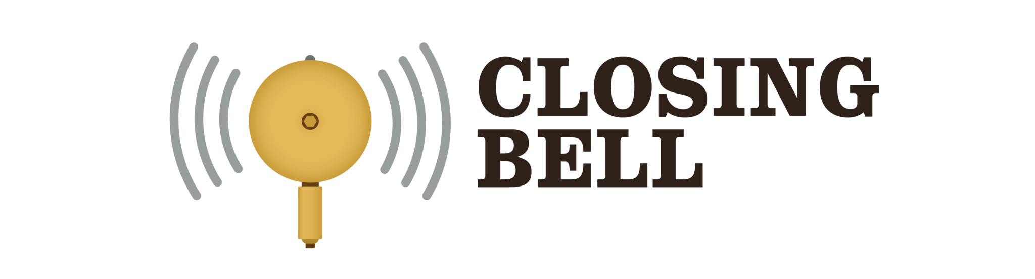 Logo der ’Closing Bell’ mit einer stilisierten goldenen Glocke und Funkwellen.