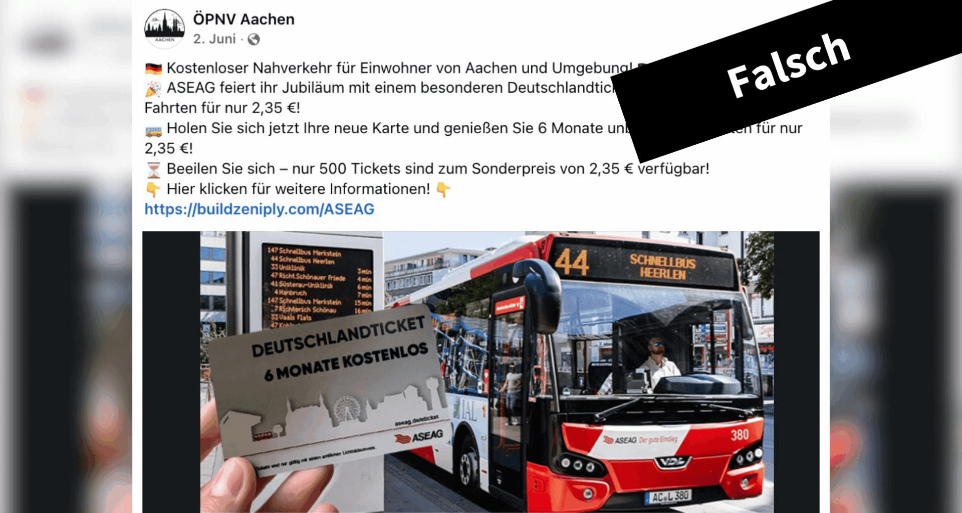 Keine ASEAG-Fahrkarten für 2,35 Euro – Anzeige ist fake