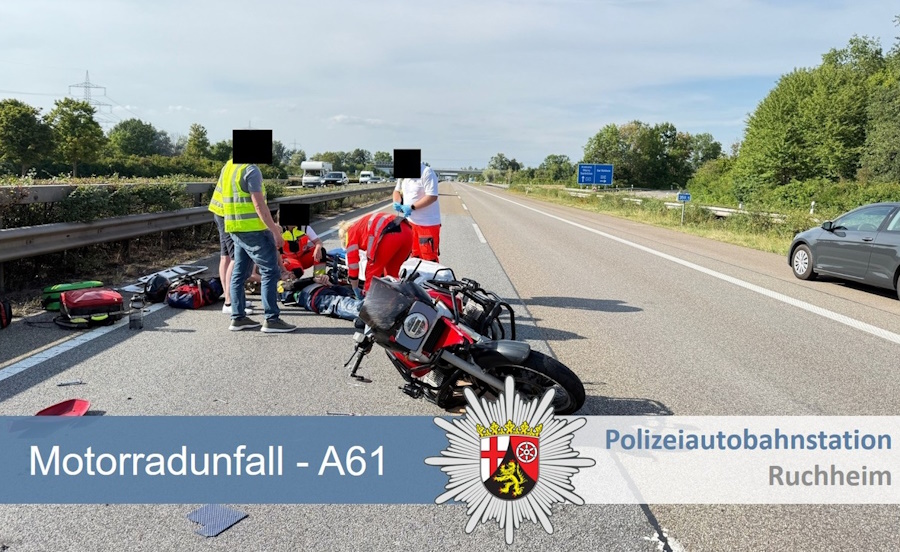 Ludwigshafen – Motorradunfall A61 Richtung Koblenz am Autobahnkreuz Ludwigshafen – /// MRN-News.de
