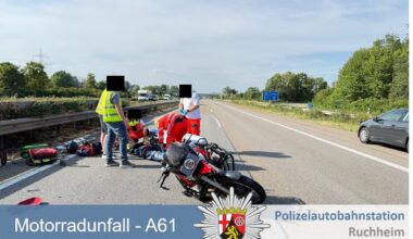 Motorradunfall A61 Richtung Koblenz am Autobahnkreuz Ludwigshafen