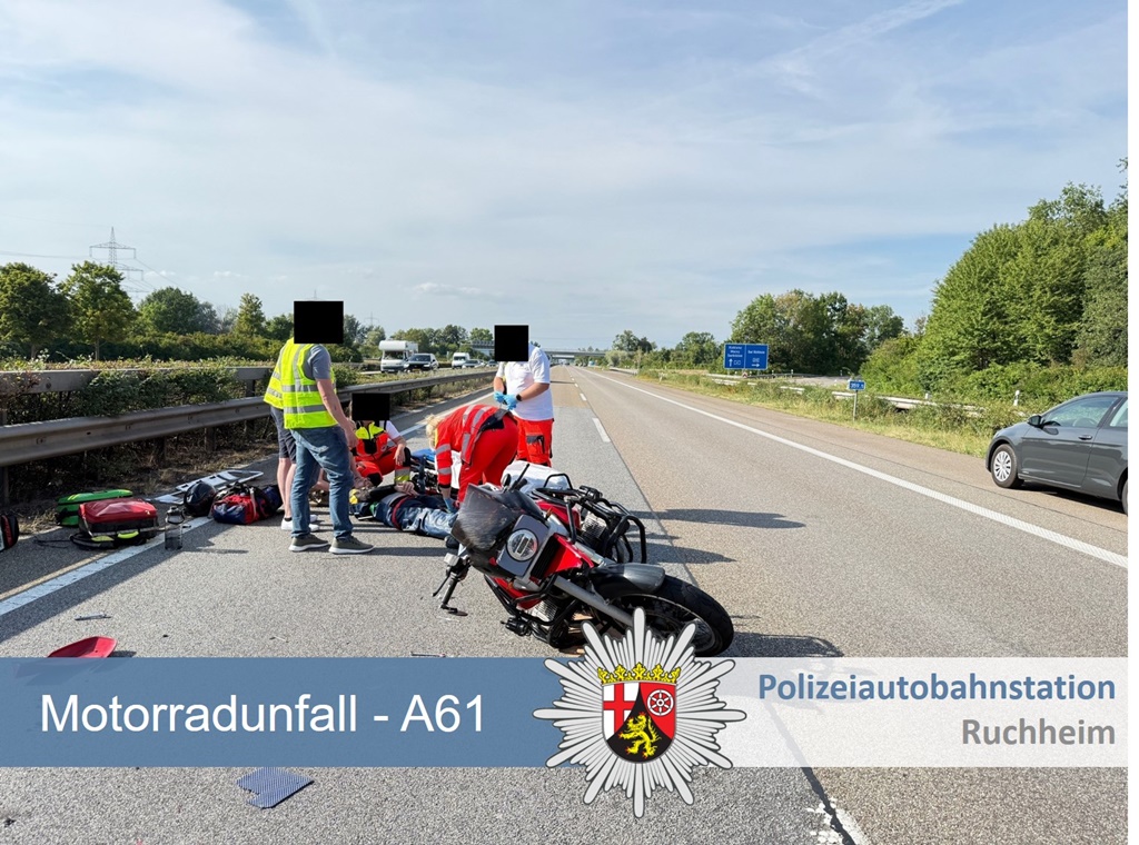 Motorradunfall A61 Richtung Koblenz am Autobahnkreuz Ludwigshafen