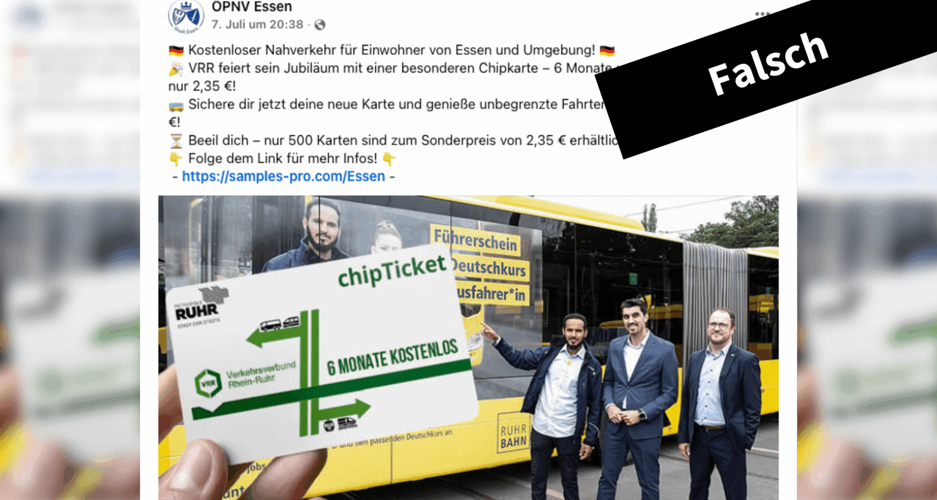 Angebot zu angeblichem VRR-Jubiläum ist gefälscht