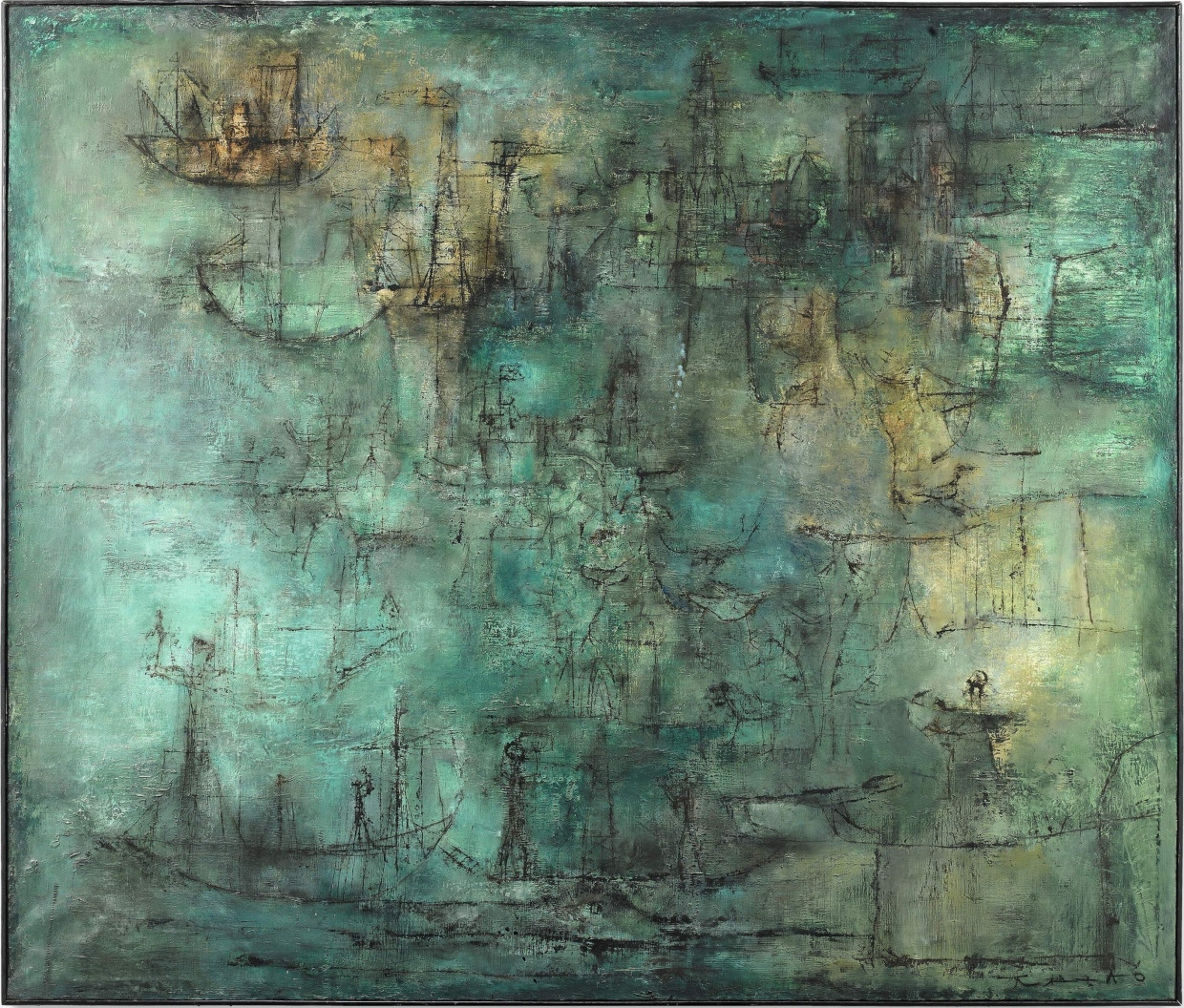 Bei Artcurial bei 2,8 Millionen Euro zugeschlagen: „Ville verte“ von Zao Wou-Ki, 1952, Öl auf Leinwand, 130 mal 150 Zentimeter