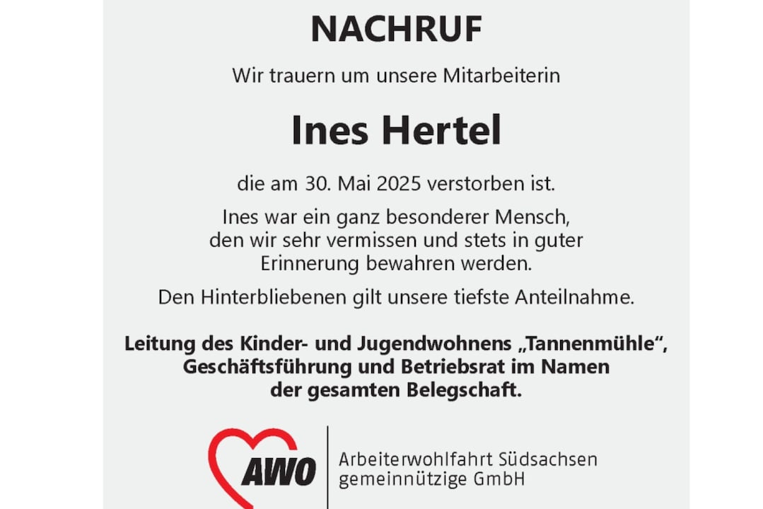 Nachruf auf Ines Hertel.