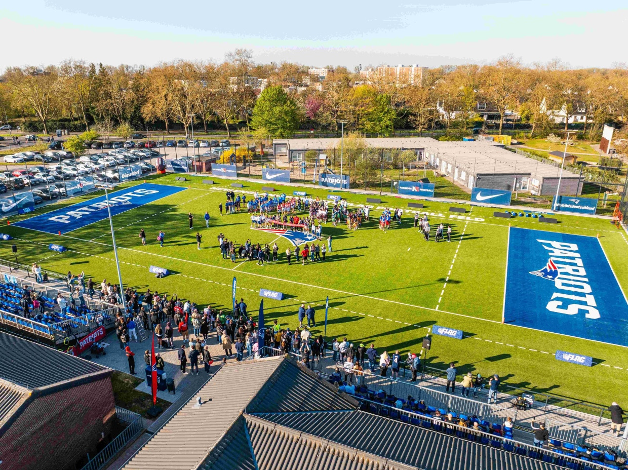Eines der neuen Flag-Football-Felder in Düsseldorf: Hier werden 2026 WM-Spiele stattfinden.