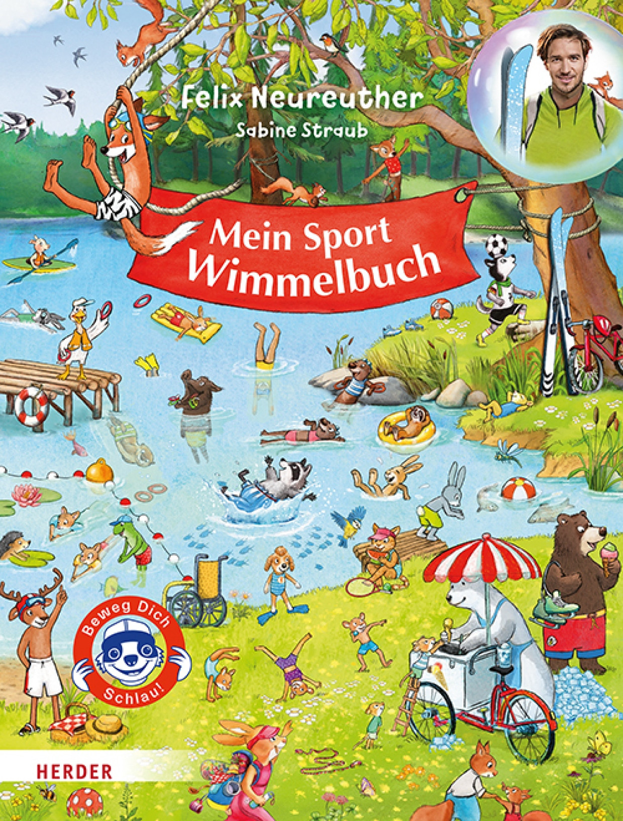 Felix Neureuther, Sabine Straub: „Mein Sport-Wimmelbuch“. Herder-Verlag, Freiburg 2025. 32 S., geb., 18,– €. Ab 3 J.