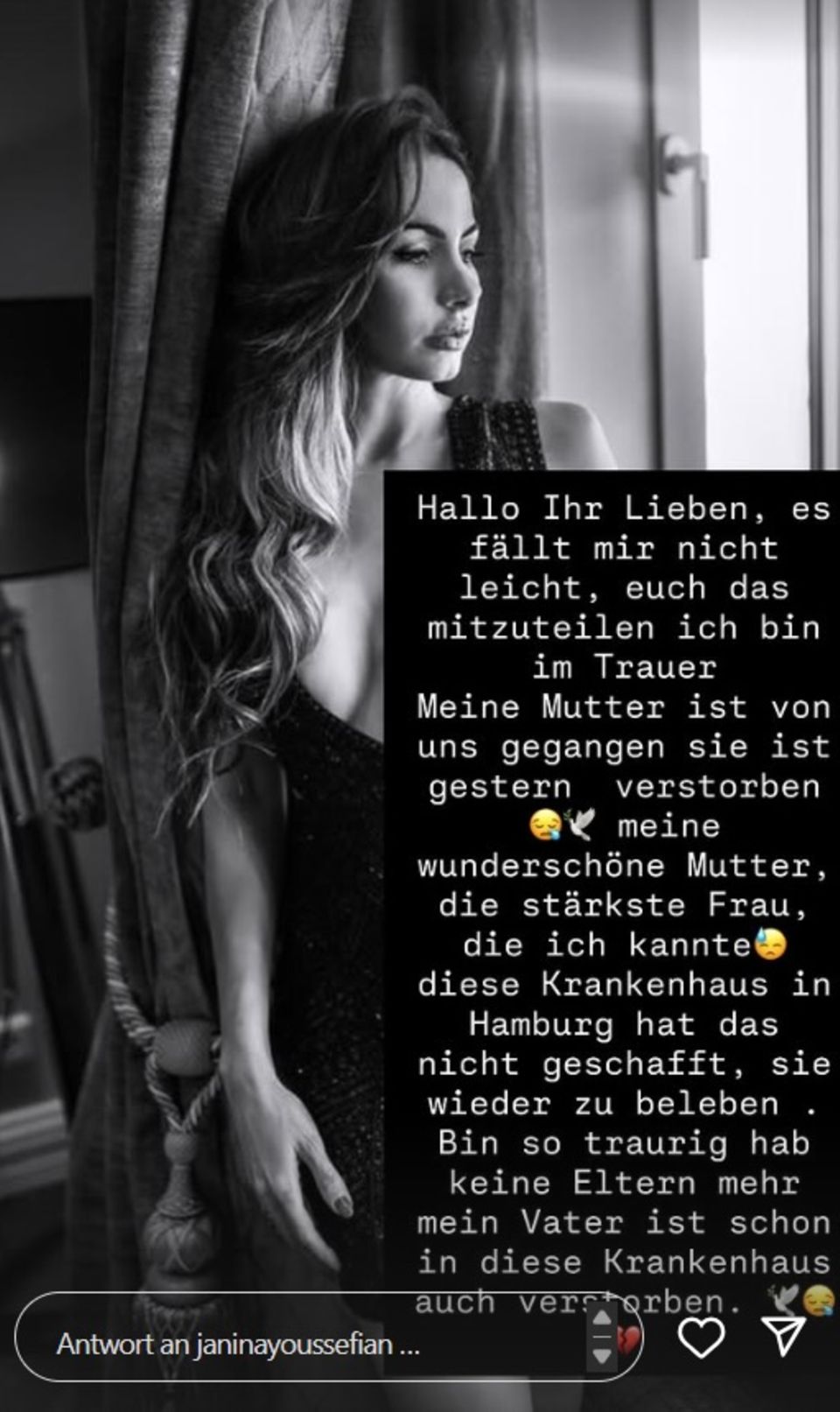 Janina macht in ihrer Instagram-Story den Tod ihrer Mutter öffentlich.