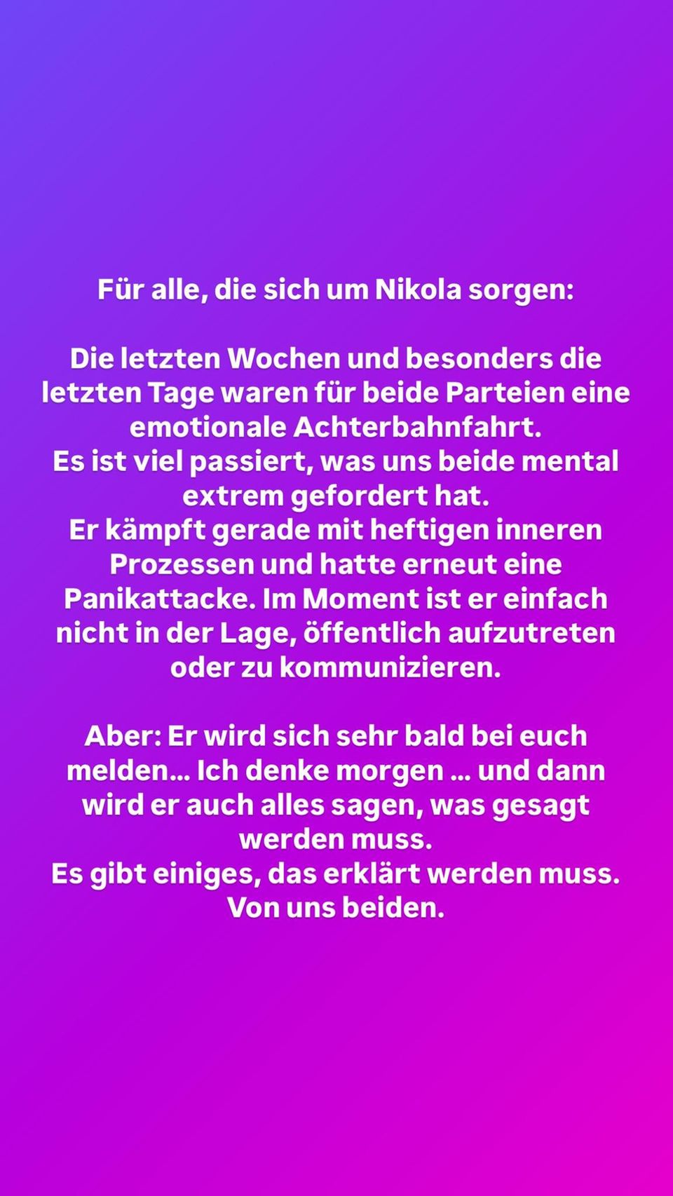 Kim Virginia beruhigte Nikolas Fans mit dieser Instagram-Story.