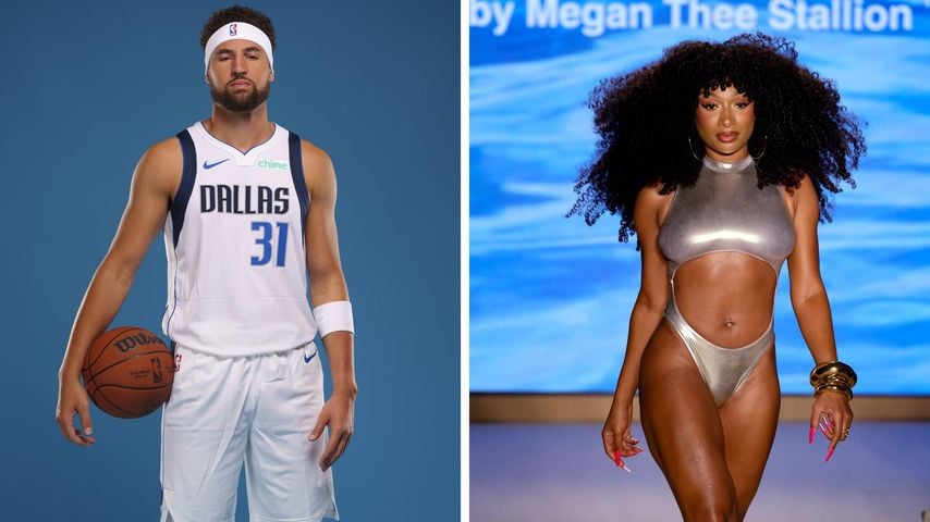 Collage: Klay Thompson und Megan Thee Stallion
