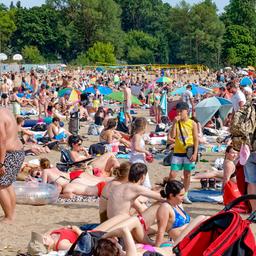 Hitze in Berlin, Menschenmenge am Strandbad Müggelsee (Quelle: dpa/Jürgen Held)