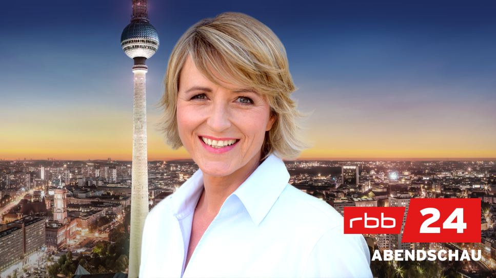 Montage: Andrea Vannahme vor dem Logo von rbb24 Abendschau (Foto: rbb/Thomas Ernst)