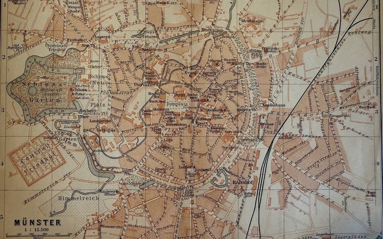 Das Bild zeigt eine Stadtkarte von Münster aus dem Jahr 1901.