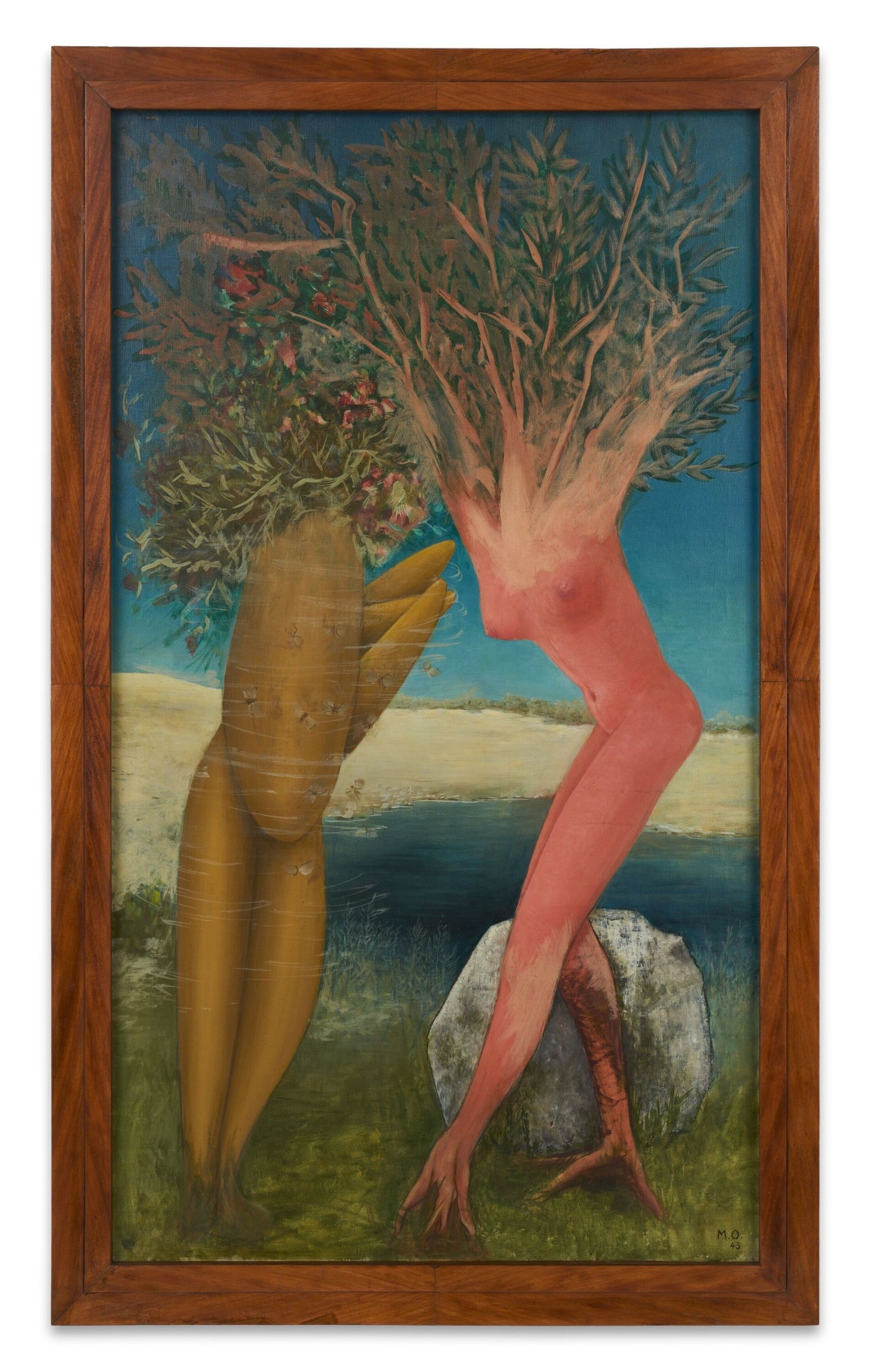Umdeutung des Mythos’: Meret Oppenheim,  „Daphne und Apoll“, 1943, Öl auf Leinwand, 140 mal 80 Zentimeter