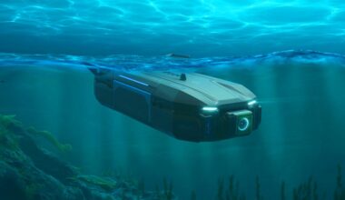 Illustration von der SG-1 Fathom Unterwasserdrohne der britischen Royal Navy im Einsatz gegen russische U-Boot-Bedrohungen, erstellt mit künstlicher Intelligenz.